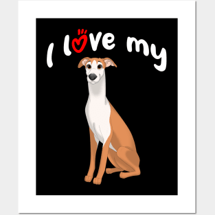 I Love My Red & White Whippet Dog Posters and Art